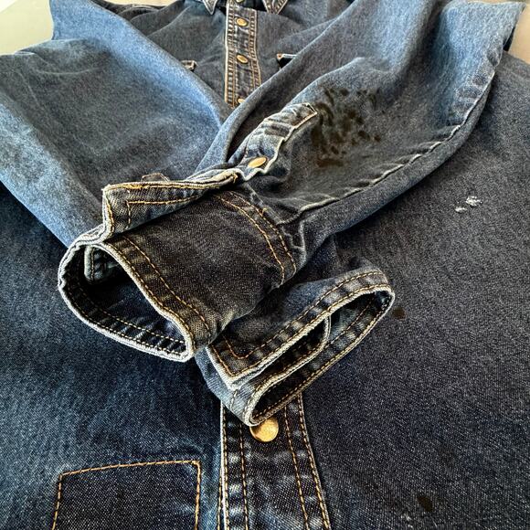 Black Stallion FR Denim Work Shirt Medium Snap Front Utility - Picture 8 of 16